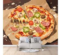 Papier Peint Pizza 250x175 cm Papier Peint Panoramique Effet 3D, Peinture Murale intissé Grande Dessin Animé, pour Moderne Salon Chambre TV Fond