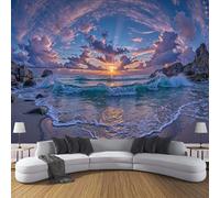 Papier Peint Plage Vagues Rochers, Papier Peint Panoramique Bleu Paysages Naturels, Pour Salon Chambre Chambre D'Enfant Décoration Murale - Décoration d'intérieur, 200 x 140 cm