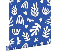 papier peint plantes dans le style Matisse bleu et blanc 50 x 900 cm - ESTAhome