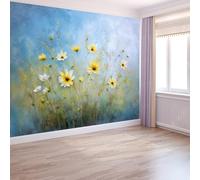 Papier Peint Plantes De Campagne Et Fleurs Sauvages200 x 140 cm Décoration Papier Peint Moderne Bleu Clair Murale facile à nettoyer, idéale pour chambre et salon, avec un design unique et moderne