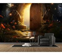 Papier Peint Plantes Et Fleurs, Papier Peint Panoramique Motif Porte 3D, Forêt Enchantée Papier Peint Adhesif Mural 150x105 cm pour Salon Chambre Décoration Murale, B55