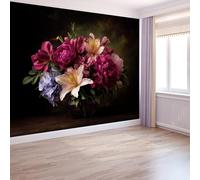 Papier Peint Plantes Et Fleurs Pivoines200 x 140 cm Décoration Papier Peint Moderne Noir Murale facile à nettoyer, idéale pour chambre et salon, avec un design unique et moderne