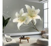 Papier Peint Plantes Lys Lignes250 x 175 cm Décoration Papier Peint Moderne Gris Murale facile à nettoyer, idéale pour chambre et salon, avec un design unique et moderne