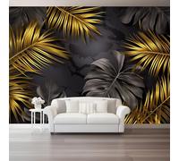 Papier Peint Plantes Tropicales Panoramique 3D - Feuilles Dorées Monstera Palm Papier Peint Murale Salon Chambre À Coucher Maison Décoration Intérieure Mural Photo 300 X 210 Cm