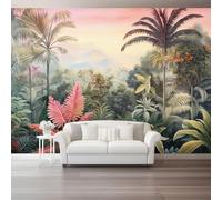 Papier Peint Plantes Tropicales Panoramique 3D Rose Palmiers Et Montagnes Lointaines Grandes Murales Poster Pour Salon Adulte Chambre D'Enfants Étude Maison Décoration Intérieure 400 X 280 Cm