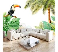 Papier Peint Plantes Tropicales, Papier Peint Panoramique Aquarelle Oiseaux Feuilles 200 X 140 Cm 3D Fresque Intissé Vert Poster Geant Mural Pour Salon Chambre D'Enfants Restaurant Décoration Murale