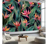 Papier Peint Plantes Tropicales, Papier Peint Panoramique Vintage Aquarelle Floral 350 X 256 Cm 3D Fresque Intissé Vert Foncé Poster Geant Mural Pour Salon Chambre D'Enfants Décoration Murale
