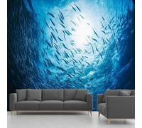 Papier Peint Poisson, Papier Peint Autocollant Monde Sous-Marin Bleu, Papier Peint Panoramique Adhésif Intissé pour Salon Chambre Bureau 360x250 cm