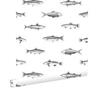 papier peint poissons blanc et noir 53 cm x 10.05 m - ESTAhome