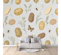 Papier Peint Pomme De Terre De Dessin Animé 150x105 cm Papier Peint Panoramique Effet 3D, Peinture Murale intissé Grande Fleurs D'abeilles, pour Moderne Salon Chambre TV Fond