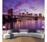 Papier Peint Pont La Ville 350×256 Cm Tissu En Soie Papier Peint Décoratif, Facile À Poser, Horizon Manhattan Pour Salon, Chambre, Bureau - Violet