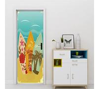 Papier Peint Porte 3D Sticker Dessin animé et planche de surf Porte Trompe l'oeil Adhésif Mural Poster de Porte Autocollant Amovible Déco Porte L90 x H210cm