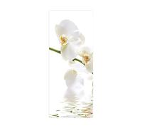 Papier Peint Porte 3D Sticker Orchidées blanches L83 x H204cm Trompe l'oeil Adhésif Mural Poster de Autocollant Amovible Déco Art