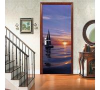 Papier Peint Porte 73x204 cm Navigation au coucher du soleil Trompe l'oeil Sticker Poster Porte Trompe l'oeil Intérieure Muraux PVC pour Décoration Mur Salon Cuisine Chambre Salle de Bain