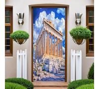 Papier Peint Porte 90x200 cm L'architecture grecque antique Trompe l'oeil Sticker Poster Porte Trompe l'oeil Intérieure Muraux PVC pour Décoration Mur Salon Cuisine Chambre Salle de Bain