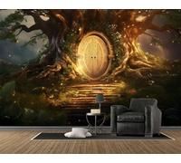 Papier Peint Porte de Dessin Animé, Papier Peint Panoramique Motif Forêt Enchantée, Rétro Papier Peint Adhesif Mural 150x105 cm pour Salon Chambre Décoration Murale, B62