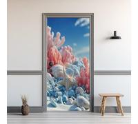 Papier Peint Porte étoile De Mer, Sticker Porte Récif De Corail Coquillage, Stickers Muraux Auto-Adhésif Amovible, Autocollants PVC Imperméable pour Chambre Salon Décor 80x200cm