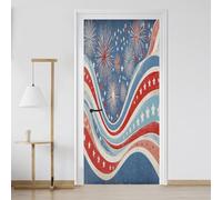 Papier Peint Porte Étoiles Rayures Feu D'artifice 3D Autocollant PVC Imperméable Amovible Sticker Porte Drapeau Américain Vinyle Auto-adhésif 85x215 cm pour Salon Chambre Salle de Bain dw171Y