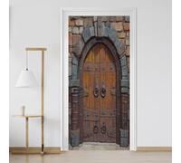 Papier Peint Porte Gothique Porte en Bois 3D Autocollant PVC Imperméable Amovible Sticker Porte Arche Antique Vinyle Auto-adhésif 77x200 cm pour Salon Chambre Salle de Bain Su73