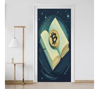 Papier Peint Porte Livre Bitcoin Illustration 3D Autocollant PVC Imperméable Amovible Sticker Porte Étoiles Fantastique Vinyle Auto-adhésif 85x215 cm pour Salon Chambre Salle de Bain cL46K
