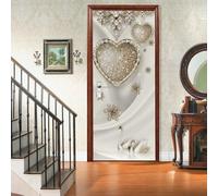 Papier Peint Porte Motif de cœur creux Auto-adhésif Trompe l'oeil Sticker Poster Porte 83x204 cm Intérieure Muraux PVC pour Cuisine Salon Chambre Salle de Bain