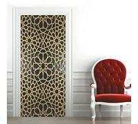 Papier Peint Porte Motif doré Auto-adhésif Trompe l'oeil Sticker Poster Porte 77x200 cm Intérieure Muraux PVC pour Cuisine Salon Chambre Salle de Bain