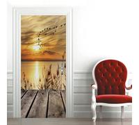 Papier Peint Porte Océan De Pont En Bois De Xiangyang 90 X 200 Cm Sticker Porte 3D - Autocollant Porte Trompe L'Œil - Poster De Porte - Stickers Muraux Auto-Adhésif Imperméable Amovible Salon Cuisine