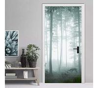 Papier Peint Porte Photo Forêt brumeuse Mural Autocollants De Porte 3D Moderne Art Salon Chambre Home Decor Stickers Muraux PVC Autocollant Mural Bricolage L100 x H200cm