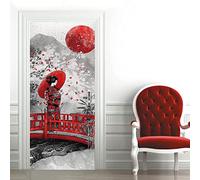 Papier Peint Porte Photo Style japonais et beauté Mural Autocollants De Porte 3D Moderne Art Salon Chambre Home Decor Stickers Muraux PVC Autocollant Mural Bricolage L100 x H200cm