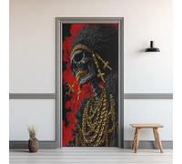 Papier Peint Porte Squelette, Sticker Porte Tête De Mort Gothique, Stickers Muraux Auto-Adhésif Amovible, Autocollants PVC Imperméable pour Chambre Salon Décor 80x200cm