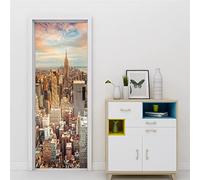 Papier Peint Porte Sticker Abstrait et ville 3D Porte Autocollants Auto- Adhésif Amovibles pour Portes Intérieures Bureau À Domicile L77 x H200cm