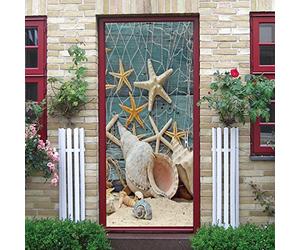 Papier Peint Porte Sticker Bateaux de pêche et coquillages 3D Porte Autocollants Auto- Adhésif Amovibles pour Portes Intérieures Bureau À Domicile L77 x H200cm