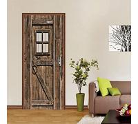 Papier Peint Porte Sticker Portes vintage en bois marron 3D Porte Autocollants Auto- Adhésif Amovibles pour Portes Intérieures Bureau À Domicile L77 x H200cm