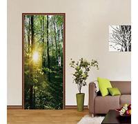 Papier Peint Porte Stickers 3D 85x215cm(33.46 inches * 84.64 inches)Soleil Jungle Autocollants de porte 3d, PVC Auto-adhésifs Sticker Porte, Poster de porte Décoration Maison, Salon, Cuisine, Chambre,