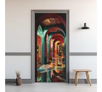 Papier Peint Porte Trompe L'œil, Sticker Porte Couloir Rétro 3D, Stickers Muraux Auto-Adhésif Amovible, Autocollants PVC Imperméable pour Chambre Salon Décor 80x200cm