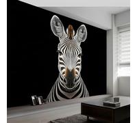 Papier Peint Portrait Zèbre Animal Panoramique 3D Noir Papier Peint Murale pour Enfant Chambre, Salon Décoration, Intérieure Poster Mural XXL Grande Affiche (400 x 280 CM)
