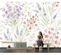 Papier Peint Prairie De Fleurs Sauvages À L'Aquarelle, Papier Peint Panoramique 3D Plantes Rustiques Crème Pour Salon Chambre Bureau Couloir, Décoration Murale Poster Intérieure Grande, 400 X 280 Cm