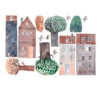 Papier peint préencollé enfant maisons en aquarelles