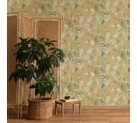 Papier Peint Palmier Boho Mustard Rasch 571479 Vinyle Texturé Mur D'Accent