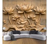 Papier Peint Relief Lotus Feuilles 400×280cm 3D, Brun Wallpaper Panoramique, Chine Nénuphar Papier Peint intissé Chambre Salon Personnalisé XXL Décoration Murale,Pour Salon Chambre Bureau