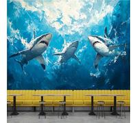 Papier Peint Requins Océan Animaux 3D Panoramique intissé Murale Papier Peint xxl Fresque Murale Moderne pour Salon Chambre, Peinture Murale Décorative 300x210cm yf 12