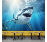 Papier Peint Requins Océan Animaux 3D Panoramique intissé Murale Papier Peint xxl Fresque Murale Moderne pour Salon Chambre, Peinture Murale Décorative 400x280cm yf 140