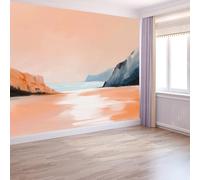 Papier Peint Résumé Plage Falaises200 x 140 cm Décoration Papier Peint Moderne Rose Murale facile à nettoyer, idéale pour chambre et salon, avec un design unique et moderne