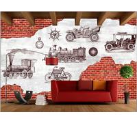 Papier Peint Rétro En Brique Rouge, Art Mural, Rue Nostalgique, Silhouette De Voiture, Bar, Salle À Manger, Mur De Fond De Restaurant Occidental, Papier Peint Mural Pour Boisson, Café,3D,350x245cm
