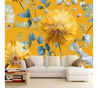 Papier peint Rétro Jaune en non-tissé, Papiers Peints Autocollant Motif Élégant Floral Pissenlits Adhesif pour Meuble Chambre Armoire Salle de Bain Amovible 200 x 140 cm