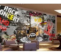 Papier Peint Rétro Mode Mur De Briques Graffiti Rock Musique Bar Nourriture Après-midi Thé Boisson Boutique Fond Mur Restaurant Occidental Papier Peint Café Mural,3D,400x280cm