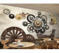 Papier Peint Rétro Mur De Briques Tridimensionnel Engrenage Mécanique Boisson Thé De L'après-midi Burger Boutique Bar Fond Mur Restaurant Occidental Papier Peint Café Mural,3D,430x300cm