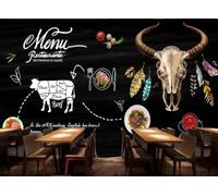 Papier Peint Rétro Noir Peint À La Main, Délicieux Steak Sur Le Thème Du Restaurant, Boisson De L'après-midi, Thé De L'après-midi, Fond De Restaurant Occidental, Papier Peint Mural De Café,3D,150x105