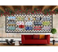 Papier peint rétro nostalgique plaque d'immatriculation rose bar boisson boutique peinture décorative café restaurant mural, 3D, 400x280cm