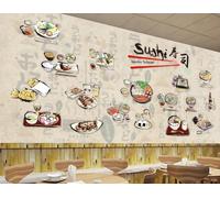 Papier Peint Rétro Peint À La Main Pour Magasin De Sushi, Nourriture, Thé De L'après-midi, Collations Décontractées, Magasin De Boissons, Mur De Fond De Bar, Restaurant Occidental, Papier Peint Mural
